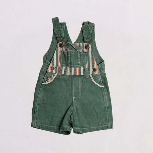 Green denim overalls, 12–18 months