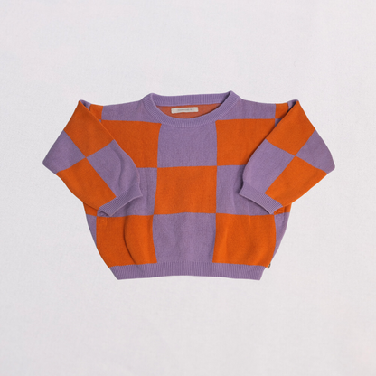 Purple and orange plaid sweater