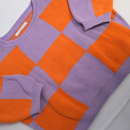 Purple and orange plaid sweater